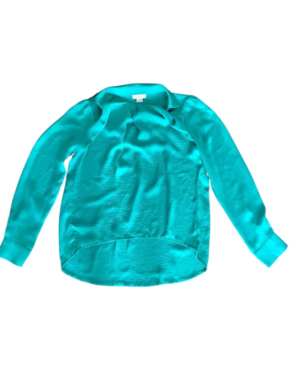 g.p.d Teal Long-Sleeve Satin Blouse Womens XS